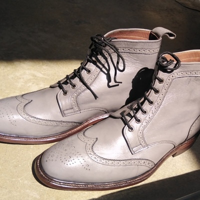 Christmas customize grey leather wingtip brogue shoes, men's ankle high leather boot - Thumbnail 2