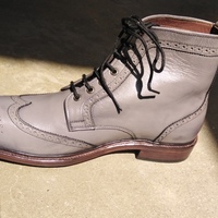 Christmas Customize Grey Leather Wingtip Brogue Shoes, Men's Ankle High Leather Boot - Thumbnail 2