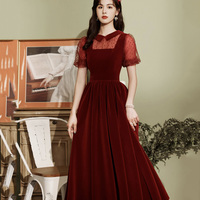 Burgundy velvet short prom dress homecoming dress - Thumbnail 1
