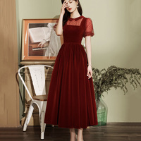 Burgundy velvet short prom dress homecoming dress - Thumbnail 2