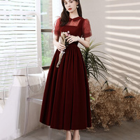 Burgundy velvet short prom dress homecoming dress - Thumbnail 3