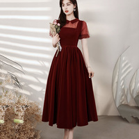 Burgundy velvet short prom dress homecoming dress - Thumbnail 4