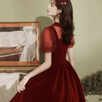 Burgundy velvet short prom dress homecoming dress - Thumbnail 6
