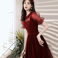 Burgundy velvet short prom dress homecoming dress - Thumbnail 5