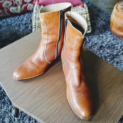 New handmade pure tan leather zipper cowboy style boots for men's