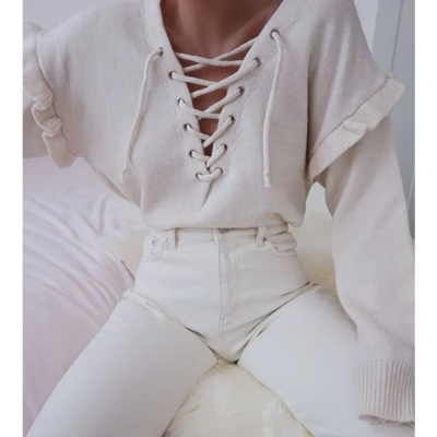 Solid color long sleeve casual sweater - Thumbnail 4