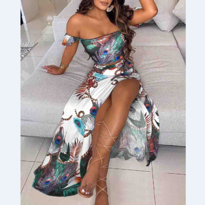 Fashion printed one-shoulder two-piece dress
