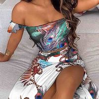 Fashion Printed One-Shoulder Two-Piece Dress - Thumbnail 1