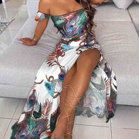 Fashion Printed One-Shoulder Two-Piece Dress - Thumbnail 3