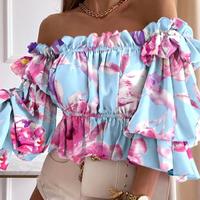 One-Line Collar Sexy Fashion Long Sleeve Shirt - Thumbnail 3