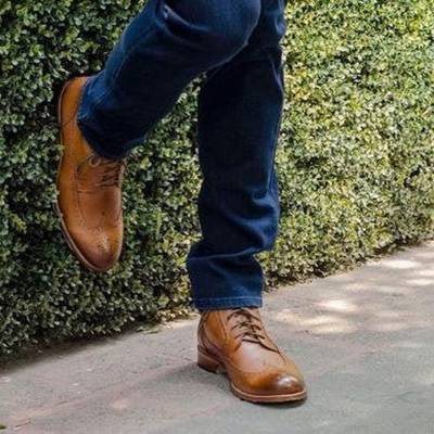 New handmade brown shaded leather ankle boots for men'sleather & brown ostrich leather cowboy boots for men's - Thumbnail 1