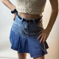 Summer American Retro Love Heart Girl High Waist Denim Pleated Skirt - Thumbnail 2