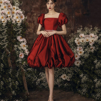 Burgundy satin short prom dress homecoming dress - Thumbnail 6