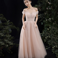 Pink tulle long A line prom dress pink evening dress - Thumbnail 4