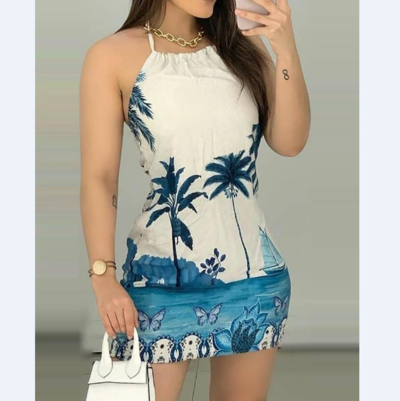 Women's Printed Backless Sleeveless Dress
