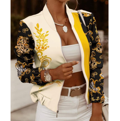 Printed Long-Sleeved Cardigan Zipper Jacket