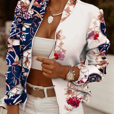 Printed long-sleeved cardigan zipper jacket