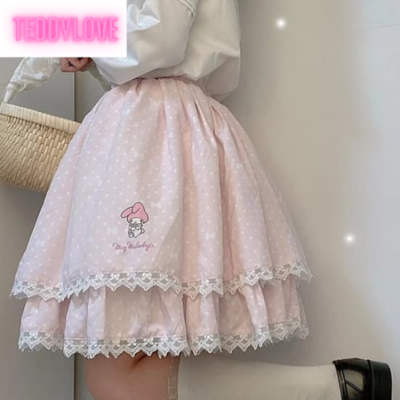 Cute sweet pastel pink anime japanese cartoon pleated high waisted mini skirt 