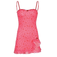 Cute Sweet 90s Pink Heart Print Sleeveless Strap Ruffles Short Mini Dress Aesthetic Casual Summer E-Girl Kawaii Korean Japanese Harajuku - Thumbnail 4