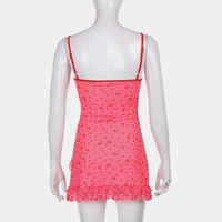 Cute Sweet 90s Pink Heart Print Sleeveless Strap Ruffles Short Mini Dress Aesthetic Casual Summer E-Girl Kawaii Korean Japanese Harajuku - Thumbnail 6