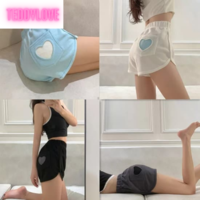Cute Sweet Love Heart Cut Out High Waisted Shorts loose Gym Bottoms Aesthetic Casual Summer E-Girl Kawaii Korean Japanese Harajuku - Thumbnail 2