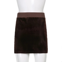 Cute Sexy Brown Rhinestone Crystal Heart Velvet Slit Low Waisted Mini Skirt Bottoms Aesthetic Casual Summer E-Girl Kawaii Korean Japanese Harajuku - Thumbnail 3