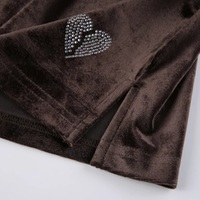 Cute Sexy Brown Rhinestone Crystal Heart Velvet Slit Low Waisted Mini Skirt Bottoms Aesthetic Casual Summer E-Girl Kawaii Korean Japanese Harajuku - Thumbnail 5