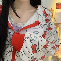 Cute Kitty Cat Cartoon Print Oversized Zipper Hoodie Sweatshirt Long Sleeve Pullover Aesthetic Casual Summer E-Girl Kawaii Korean Japanese Harajuku - Thumbnail 6