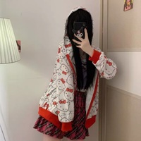 Cute Kitty Cat Cartoon Print Oversized Zipper Hoodie Sweatshirt Long Sleeve Pullover Aesthetic Casual Summer E-Girl Kawaii Korean Japanese Harajuku - Thumbnail 7