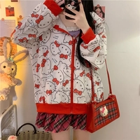Cute Kitty Cat Cartoon Print Oversized Zipper Hoodie Sweatshirt Long Sleeve Pullover Aesthetic Casual Summer E-Girl Kawaii Korean Japanese Harajuku - Thumbnail 3