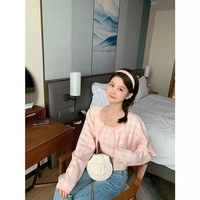 Cute Pastel Candy 2pcs Soft Plaid Knit Cardigan Sweater + Crop Top Vest Aesthetic Casual Summer E-Girl Kawaii Korean Japanese Harajuku - Thumbnail 6