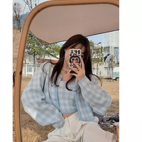 Cute Pastel Candy 2pcs Soft Plaid Knit Cardigan Sweater + Crop Top Vest Aesthetic Casual Summer E-Girl Kawaii Korean Japanese Harajuku - Thumbnail 4