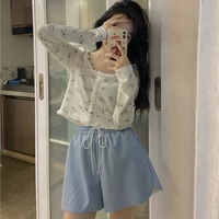 Sweet Floral Lace Chic Cardigan Patchwork Long Sleeve Shirt Crop Top Casual Summer E-Girl Kawaii Korean Japanese Harajuku - Thumbnail 2
