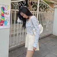 Sweet Floral Lace Chic Cardigan Patchwork Long Sleeve Shirt Crop Top Casual Summer E-Girl Kawaii Korean Japanese Harajuku - Thumbnail 3