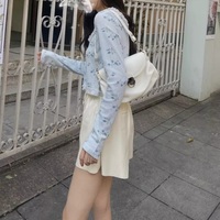 Sweet Floral Lace Chic Cardigan Patchwork Long Sleeve Shirt Crop Top Casual Summer E-Girl Kawaii Korean Japanese Harajuku - Thumbnail 4