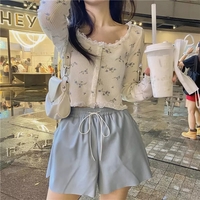 Sweet Floral Lace Chic Cardigan Patchwork Long Sleeve Shirt Crop Top Casual Summer E-Girl Kawaii Korean Japanese Harajuku - Thumbnail 5