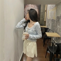 Sweet Floral Lace Chic Cardigan Patchwork Long Sleeve Shirt Crop Top Casual Summer E-Girl Kawaii Korean Japanese Harajuku - Thumbnail 7