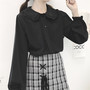 Embroidery Lace Collar Long Sleeve White Black Shirt Blouse-1