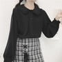 Embroidery Lace Collar Long Sleeve White Black Shirt Blouse-4