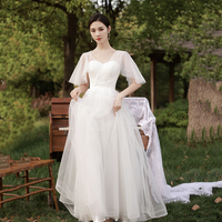 White tulle long A line prom dress bridesmaid dress - Thumbnail 3