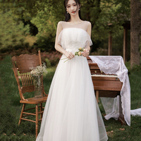 White tulle long A line prom dress bridesmaid dress - Thumbnail 8