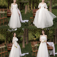 White tulle long A line prom dress bridesmaid dress - Thumbnail 9