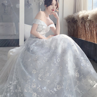 Gray tulle long A line prom dress bridesmaid dress - Thumbnail 6