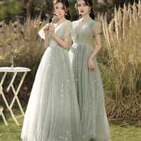 Green tulle long A line prom dress bridesmaid dress - Thumbnail 3