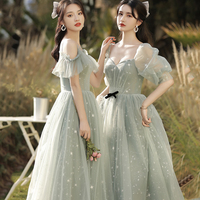 Green tulle long A line prom dress bridesmaid dress - Thumbnail 2