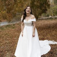 Simple A-Line Off the Shoulder White Satin Wedding Dresses - Thumbnail 1