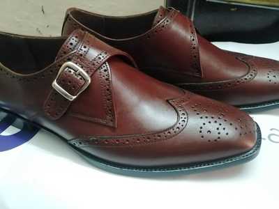 Latest Dark Brown Wingtip Brogue Shoes, Men's Single Monk Strap Leather Shoes