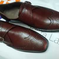 Latest Dark Brown Wingtip Brogue Shoes, Men's Single Monk Strap Leather Shoes - Thumbnail 1