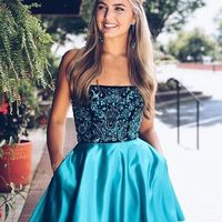 SP1641,Strapless Beading Homecoming Dresses,Sleeveless Mini Prom Dresses with Pockets - Thumbnail 1
