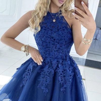 Sp1642,royal blue tulle homecoming dresses,applique mini dance dresses
